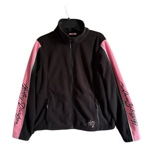 Vintage Harley-Davidson Women's Black Full Zip Fleece Jacket Pink Sleeves Size L